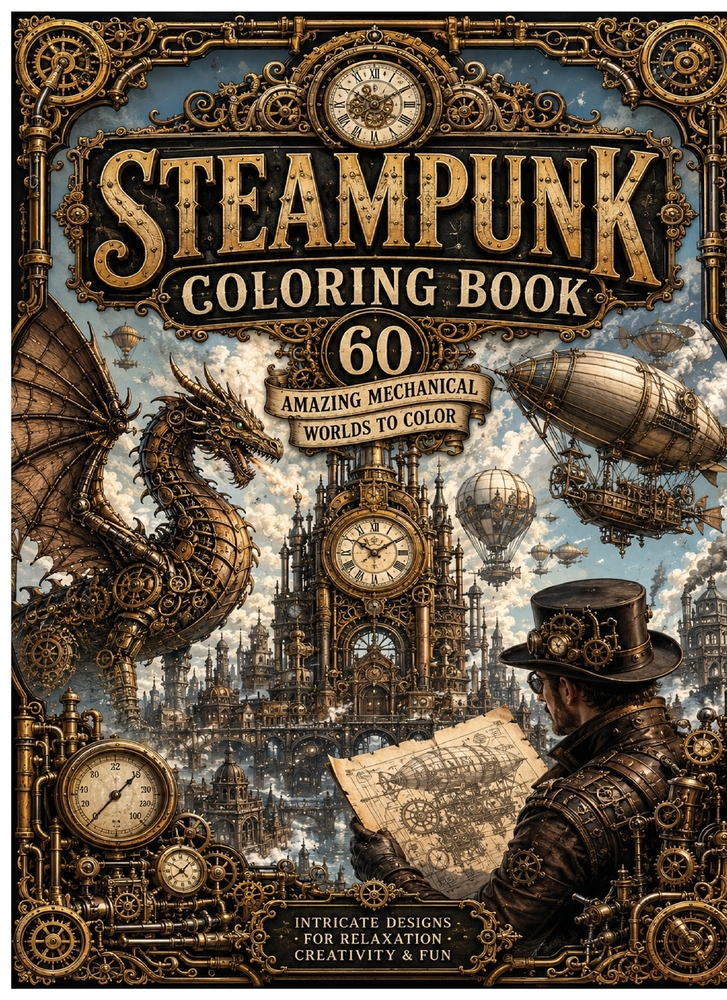 60 Amazing Steampunk Coloring Book
